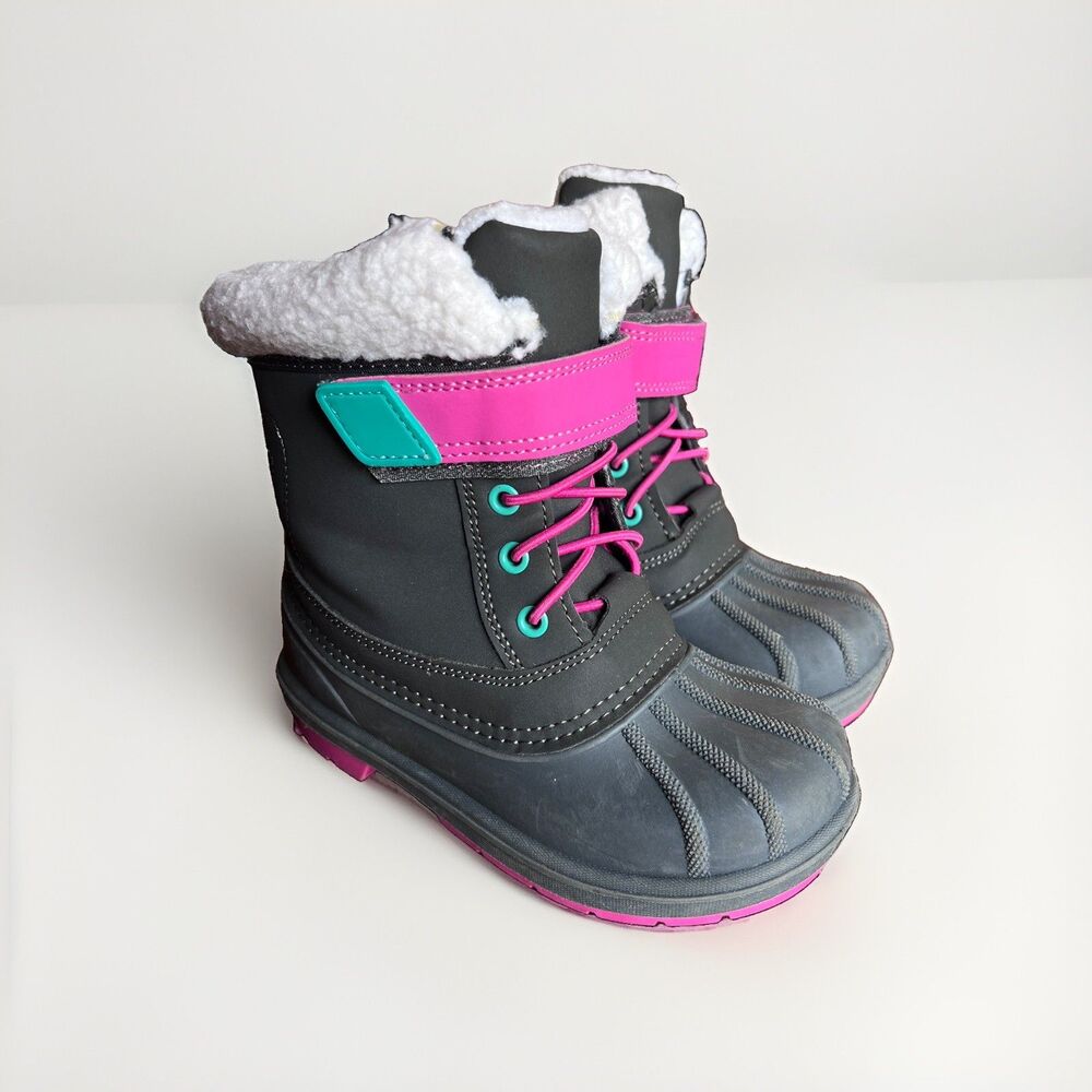 Cat & Jack  Girls Size 11 Gray Teal Pink Winter Snow Boots ski  insulated